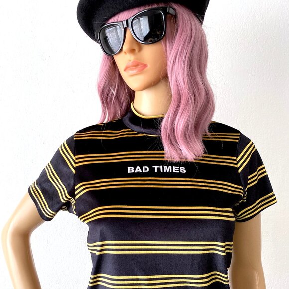 Striped Crop Top THE RAGGED PRIEST Velour Stretchy Festival Rave Urban Indie S - Picture 1 of 9
